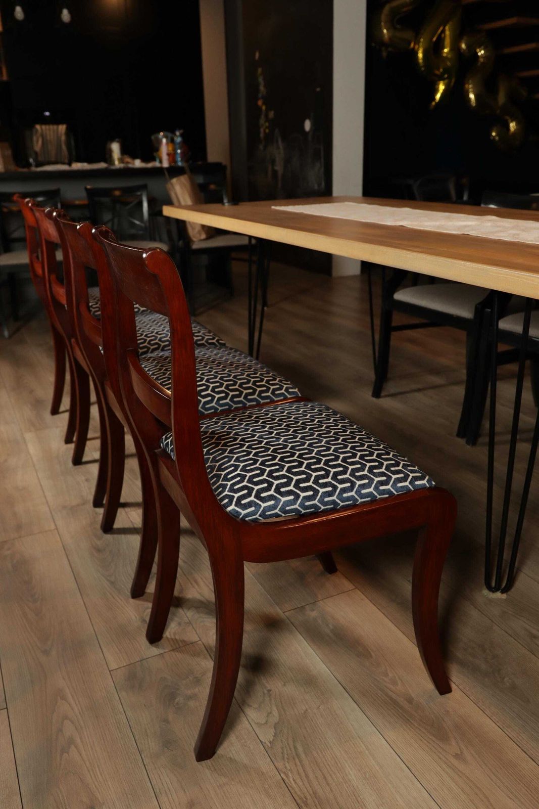 photo for sale A Set Of Dining Room Chairs In The Biedermeier Style, 1980s New Jacquard Upholstery