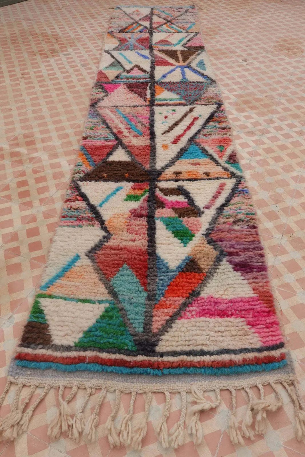 photo for sale Berber Hallway Rug Boujaad Colorful Multicolor   320 X 68 Cm