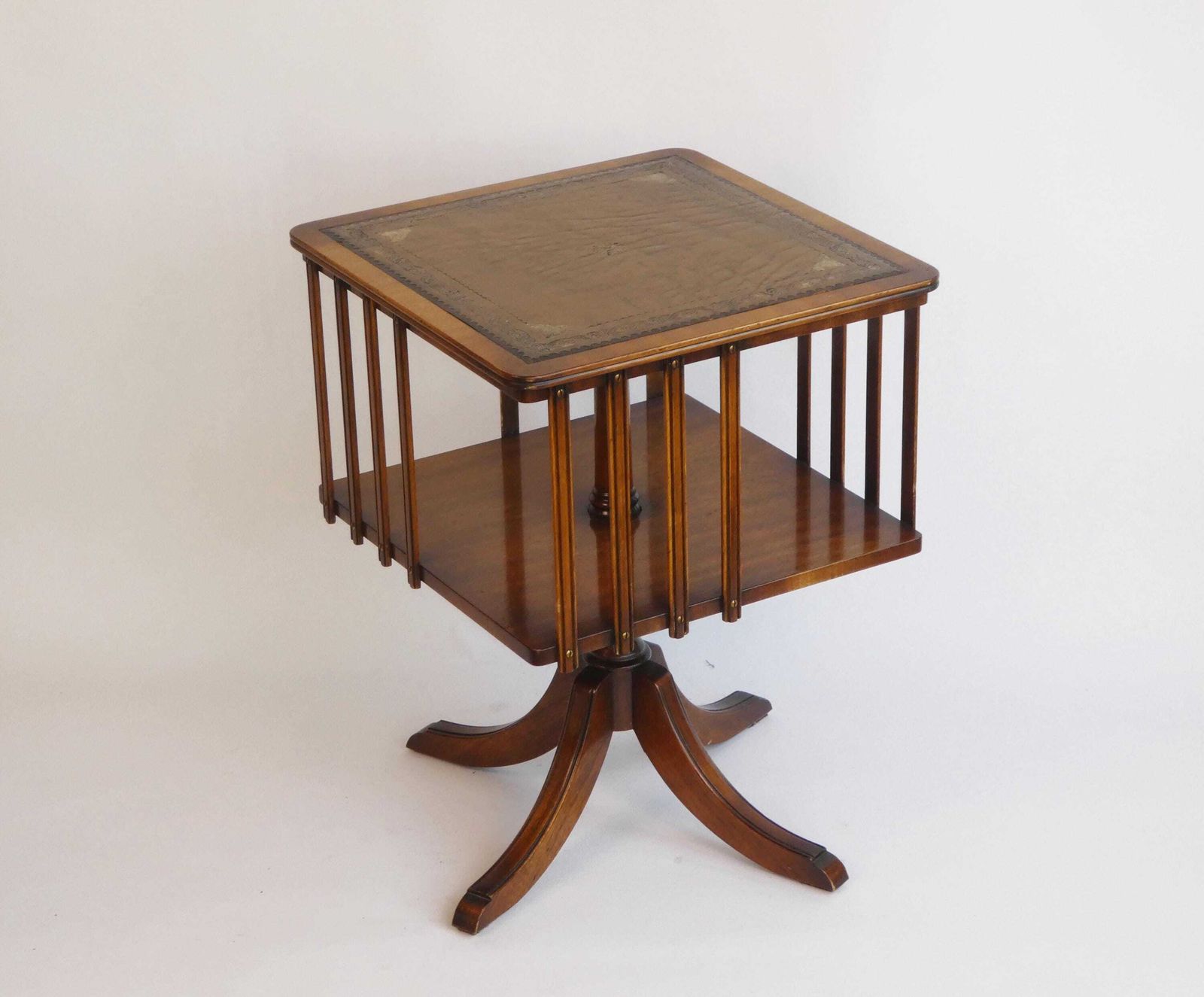 Revolving Victorian Bookcase With Leather, Edwardian Wooden Storage Cabinet, Wooden Inlaid English Bookshelf, Turning Table photo buy