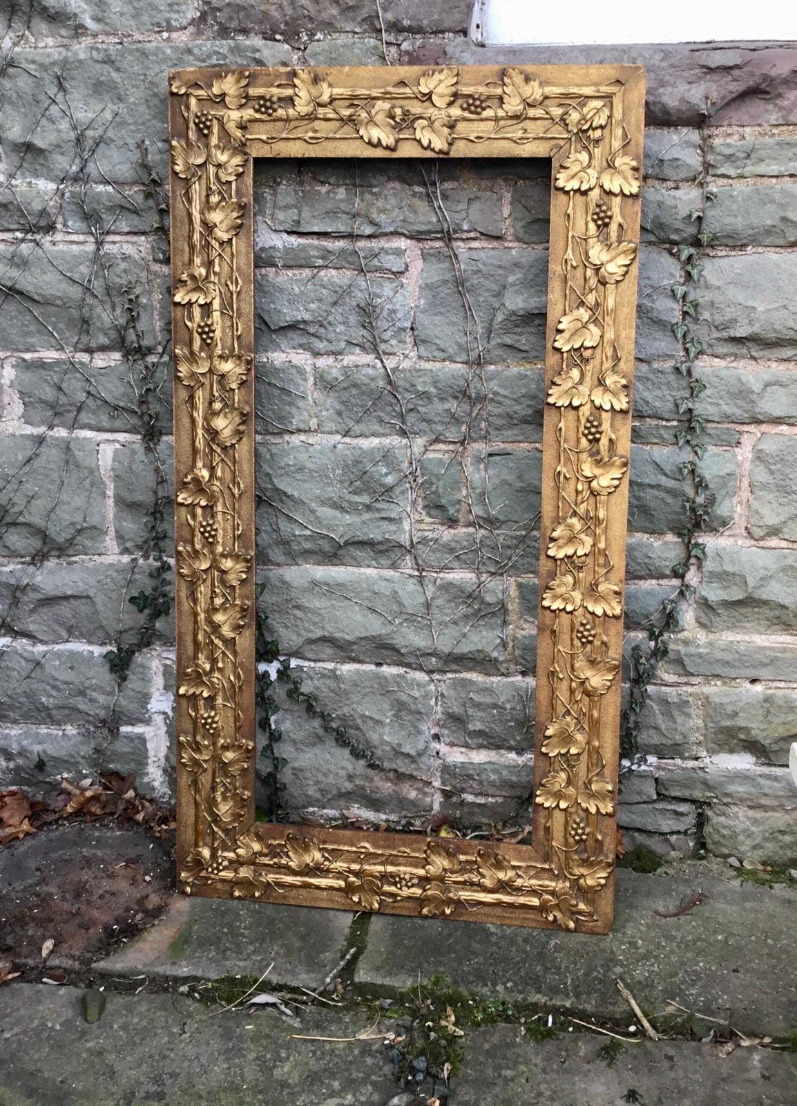 Pair Large Antique Arts & Crafts Picture Frames   Gilt/Gesso/Wood photo buy