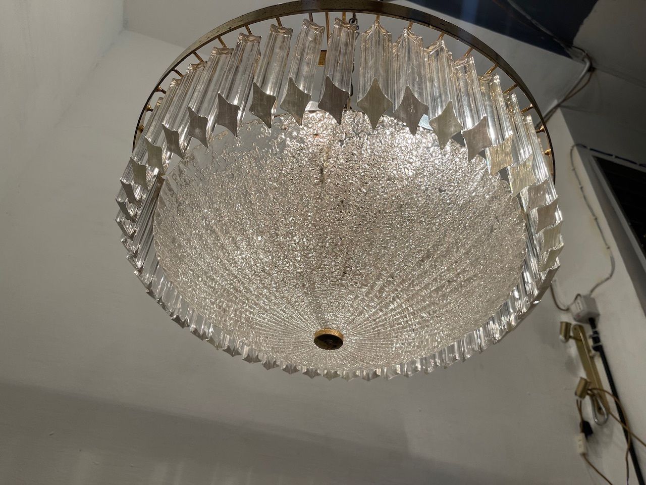 Large Murano Glass Trilobi Prism Chandelier 1970’s photo for sale