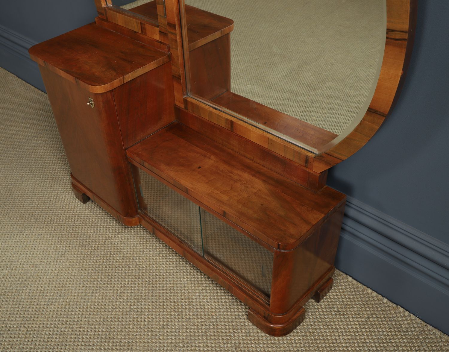 Continental Art Deco Walnut Pedestal Dressing / Vanity Table With Mirrors (Circa 1930) photo vinterior