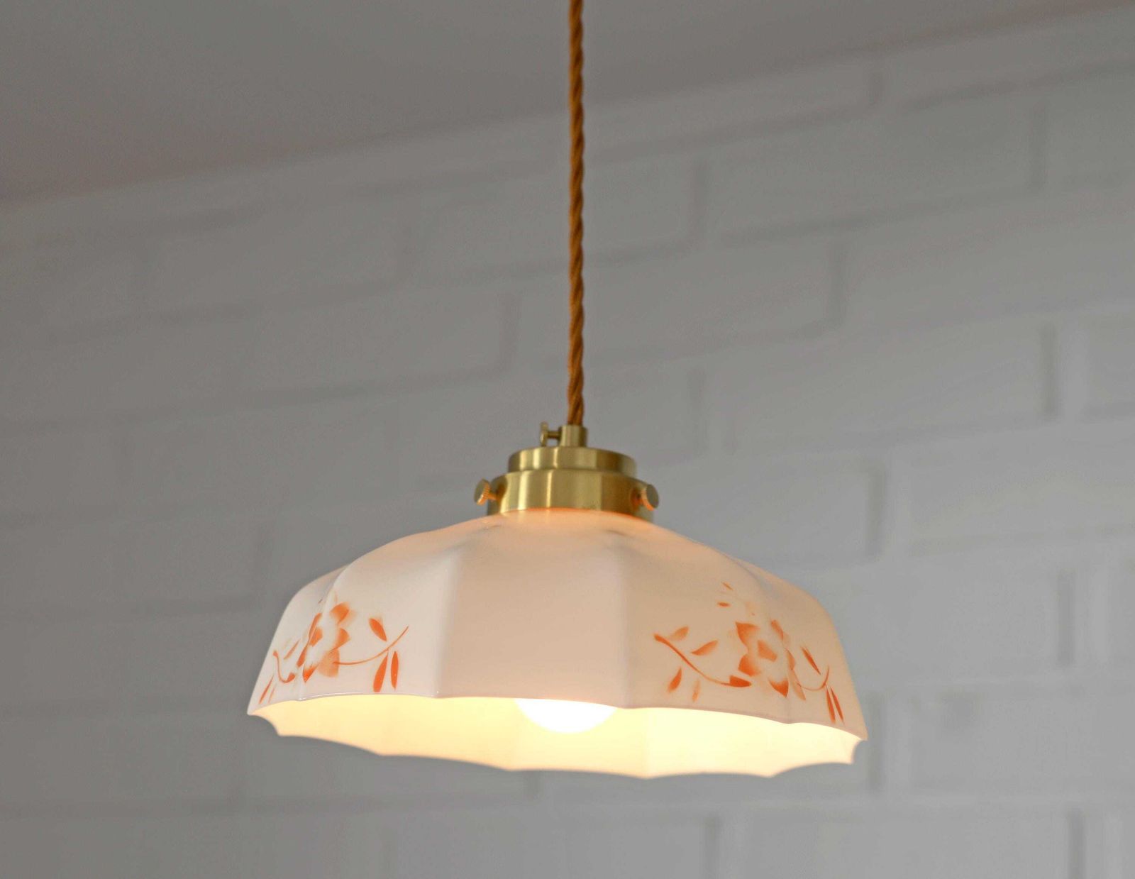 Vintage Pendant Lamp / Retro Kitchen 50's / Mid Century Hanging Lamp / Hand Blown Glass / Glass Chandelier / Light Fixture / Yugoslavia photo 189.0