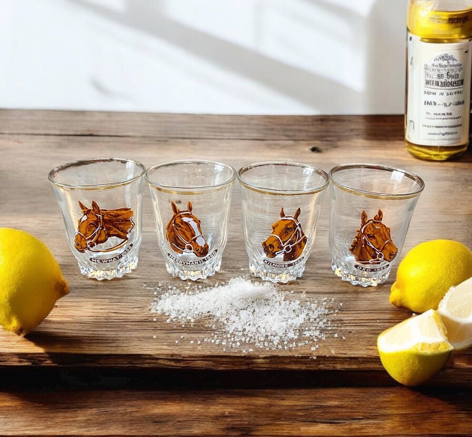 Vintage Horses Shot Glasses | Set Of 4 | Grand National Winners | Vintage Barware | New Home Gift | Wedding Gift.