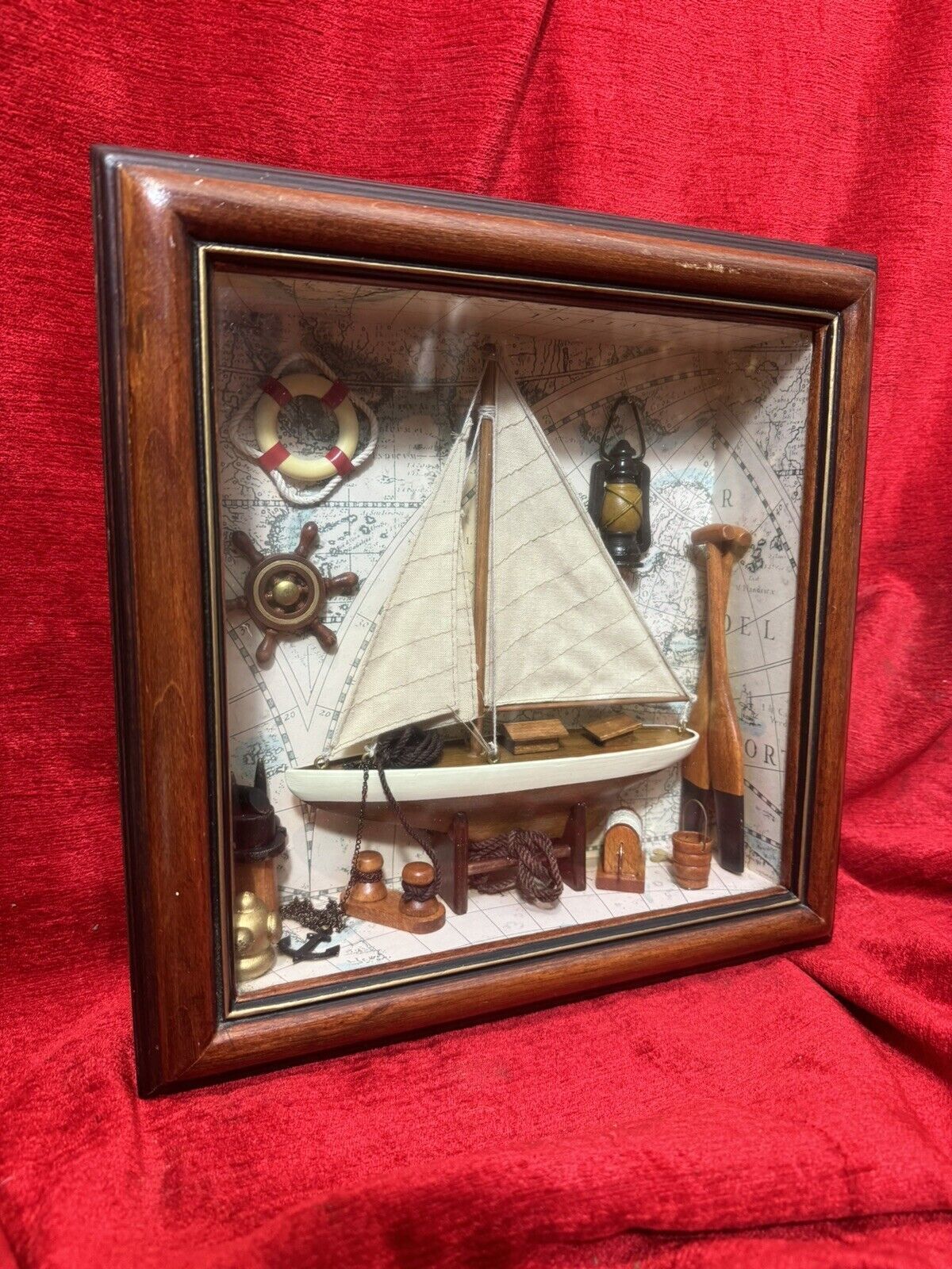 Charming Vintage Sailing Boat Marine Diorama In Case C.1980 photo for sale
