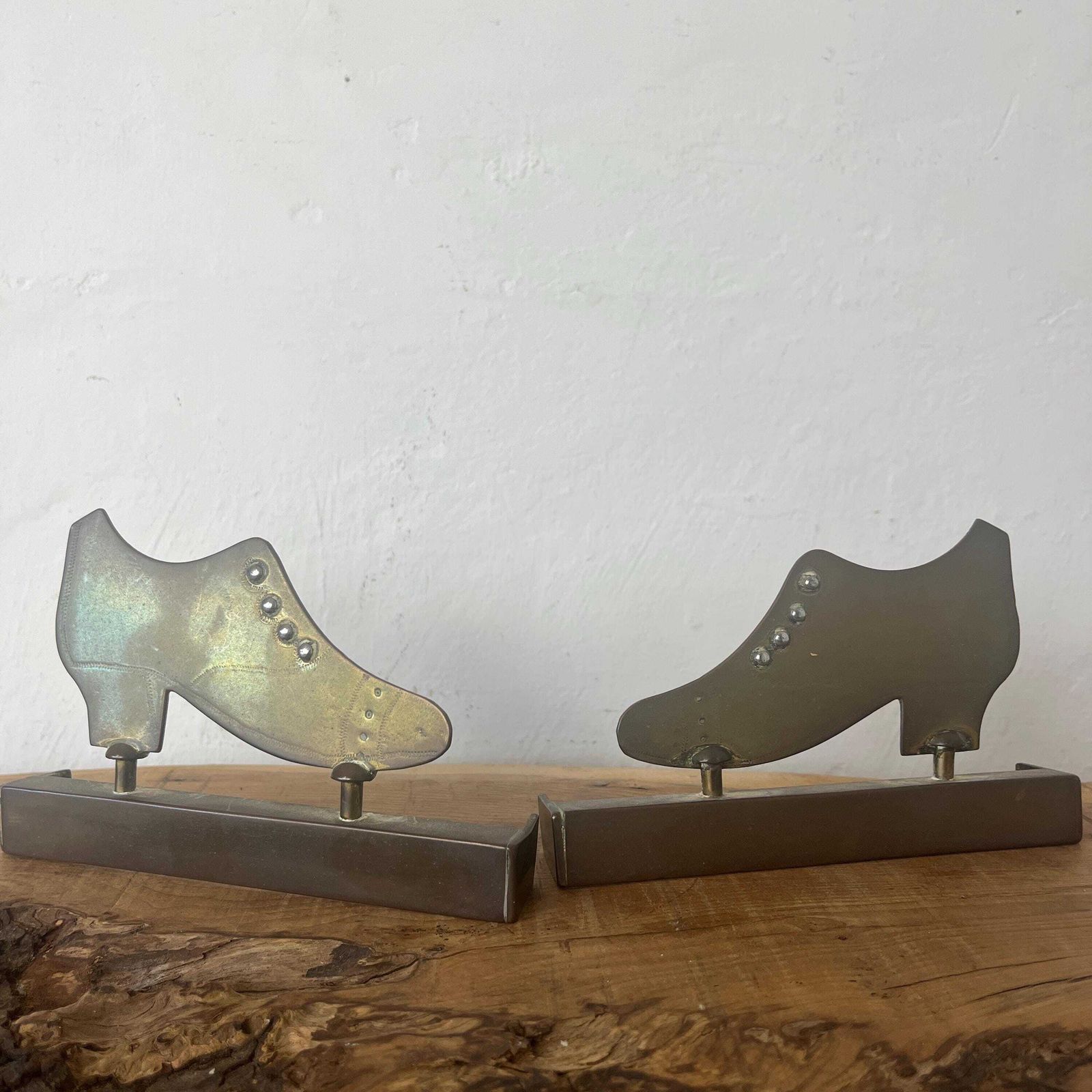 World War One Trench Art Lady Shoes Bookends, Brass Sculpture, Antique Art, Library Ornament, Study Furnishings, Military Crafts photo buy