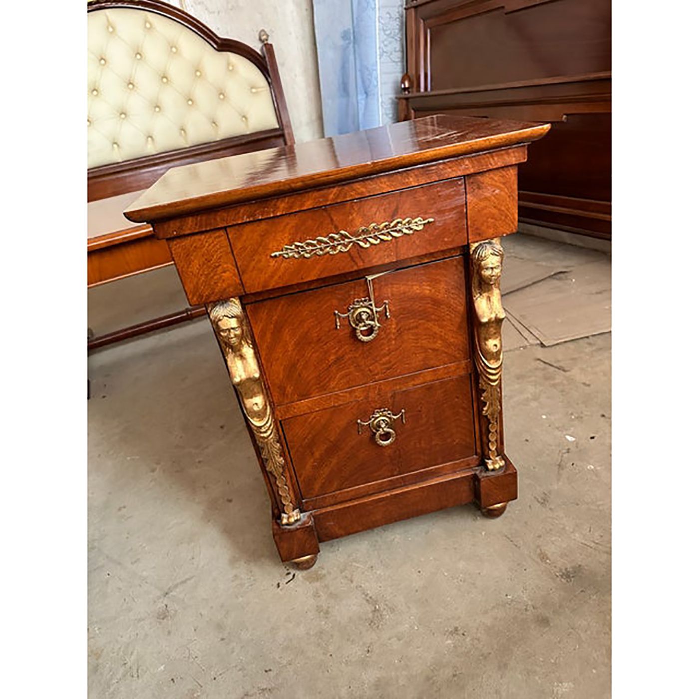 1990s Italian Set Of 3 Chest Of Drawers And Two Bedside Tables With Gold Caryatids photo Furniture