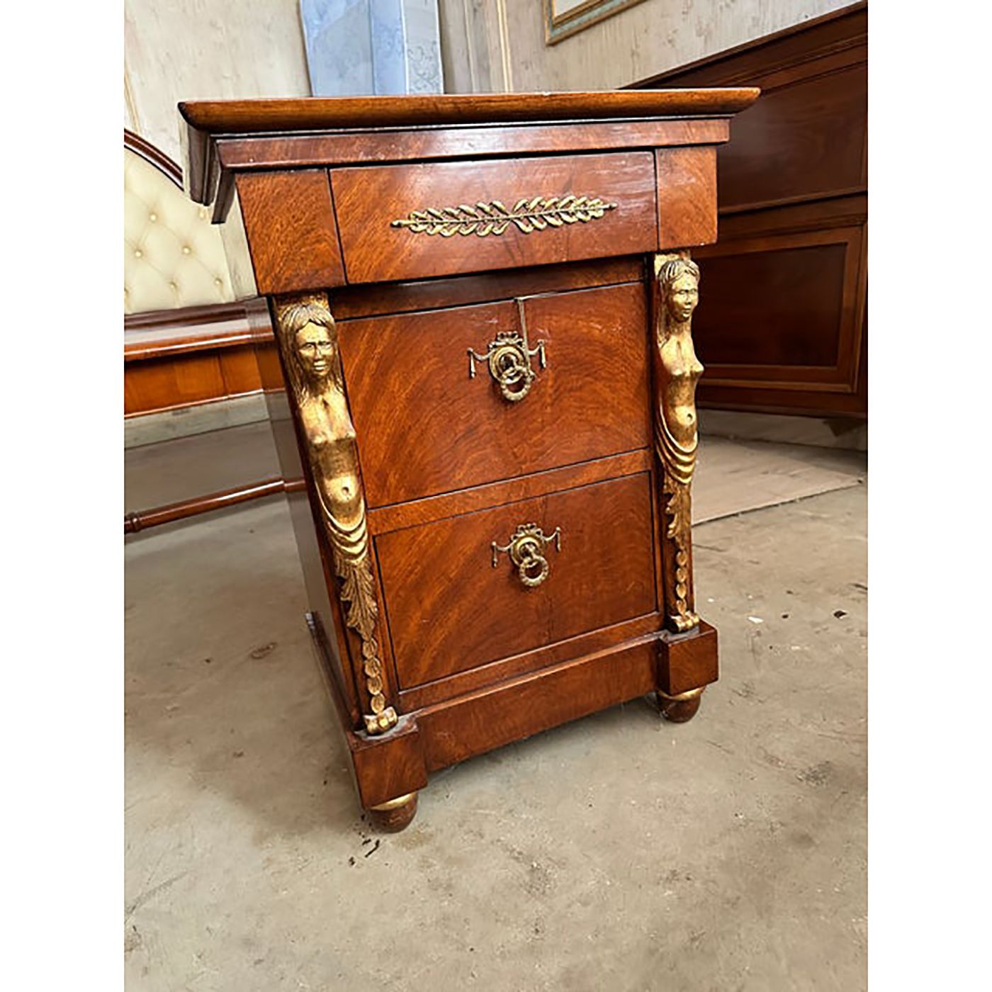 1990s Italian Set Of 3 Chest Of Drawers And Two Bedside Tables With Gold Caryatids photo 10800.0