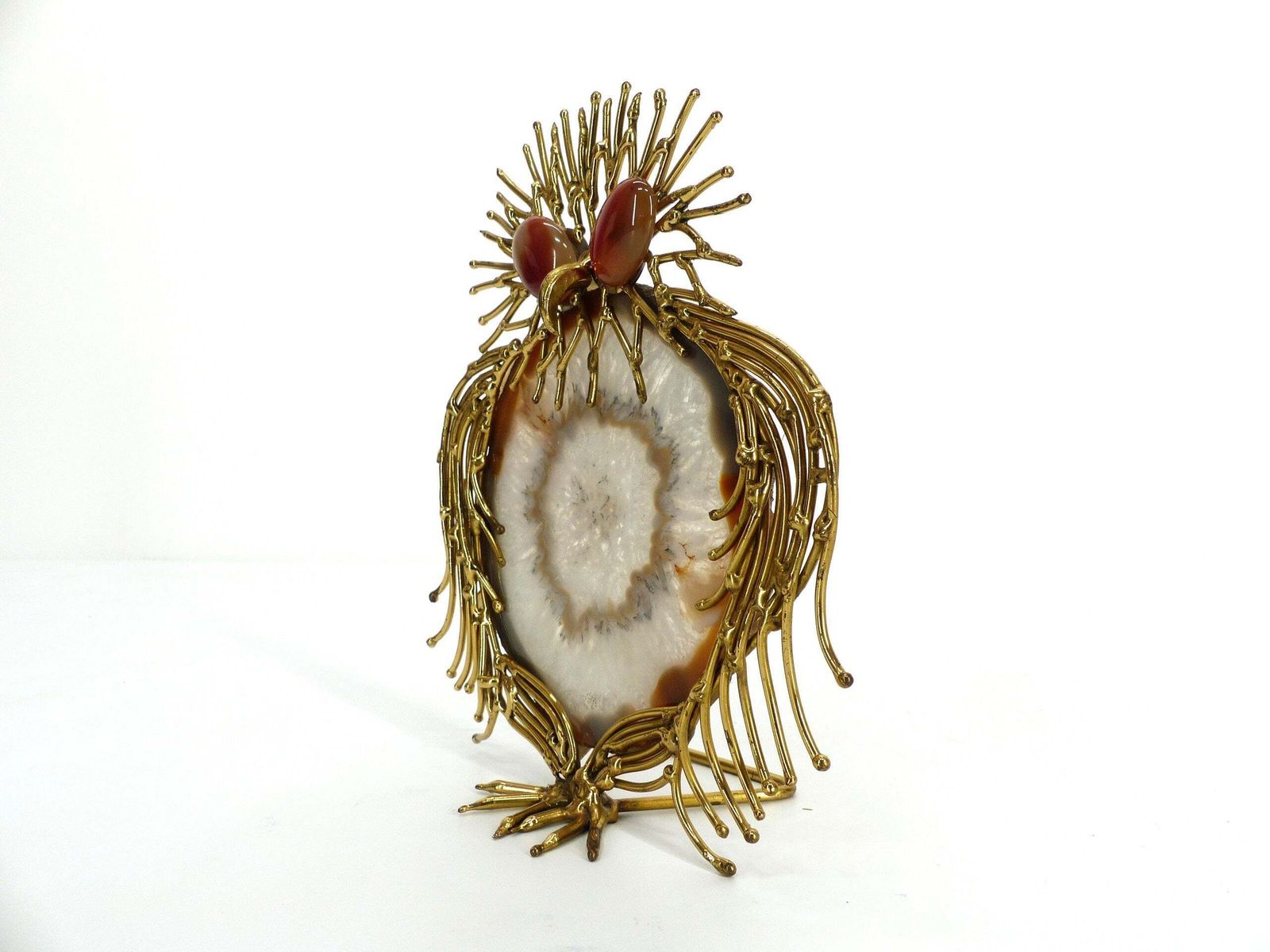 Brutalist Owl Sculpture In Brass And Agate 1970 photo furniture