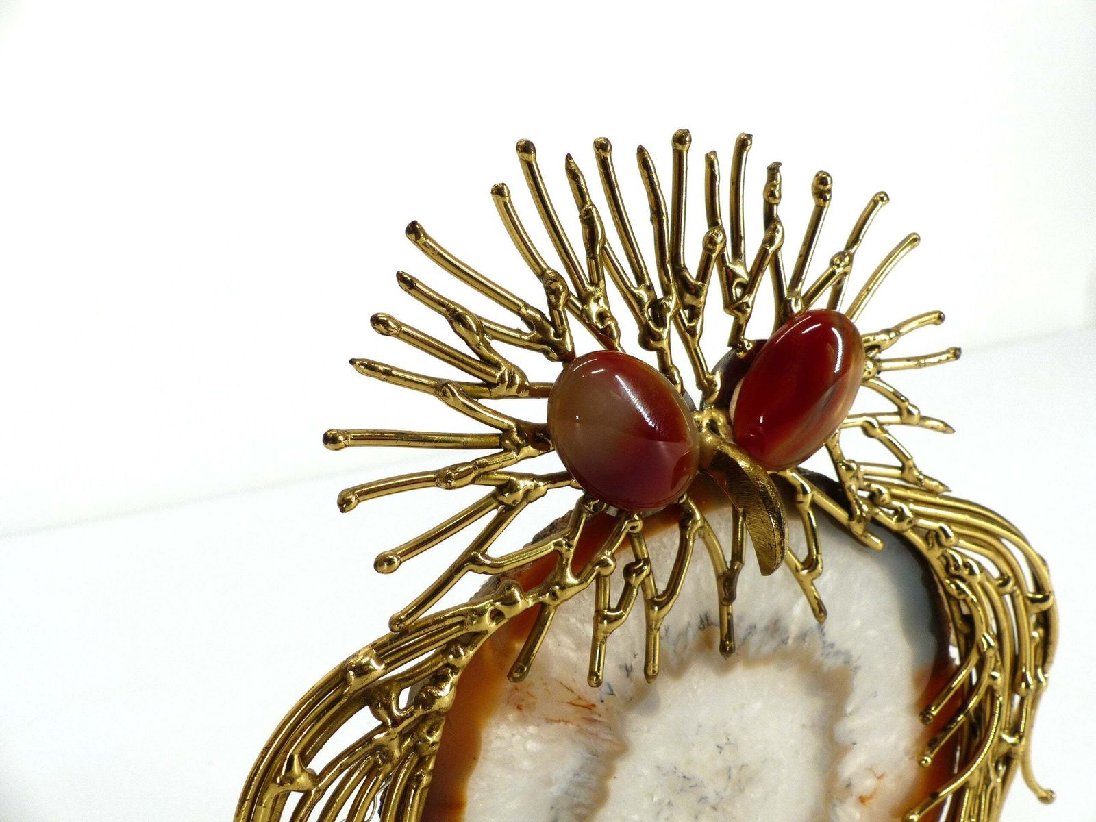 Brutalist Owl Sculpture In Brass And Agate 1970 photo Art