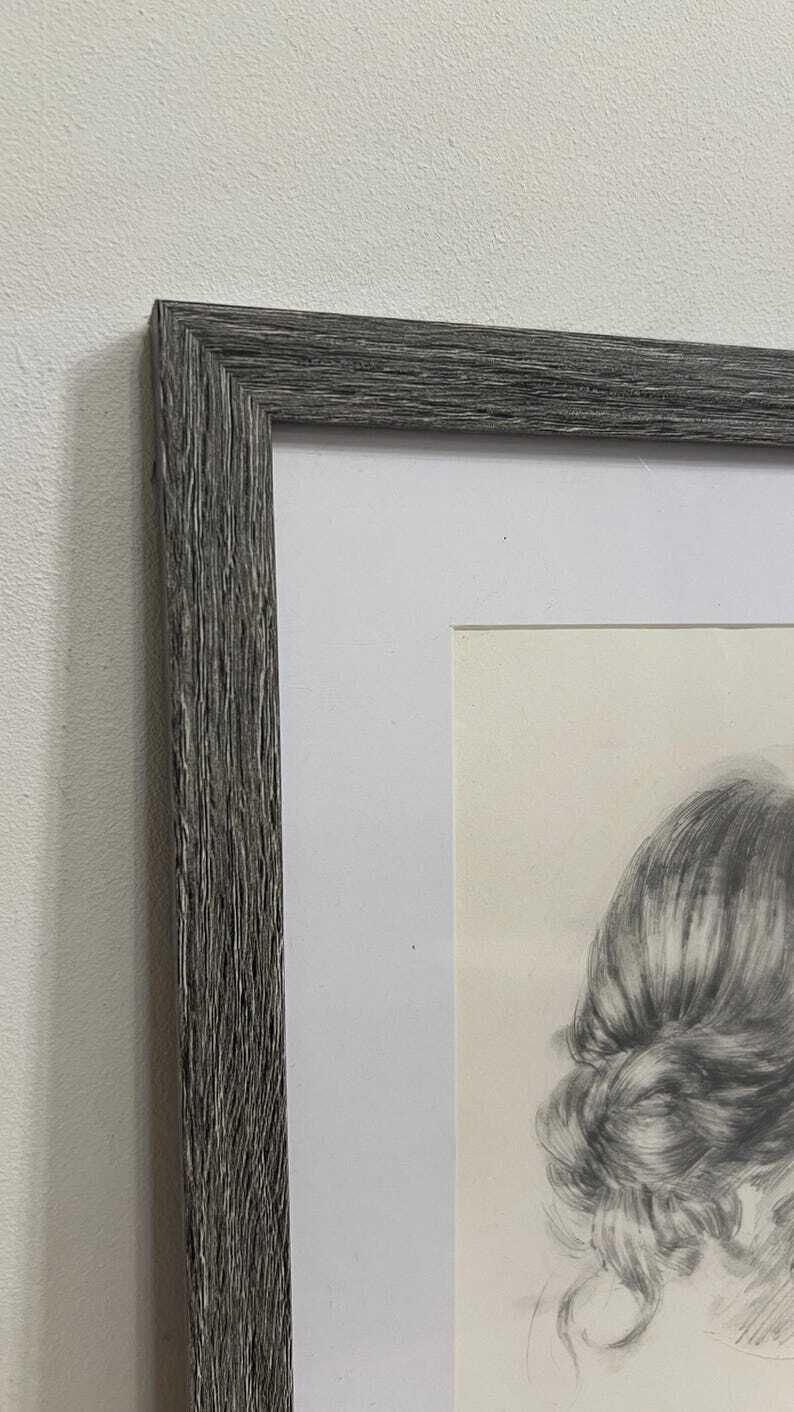 Contemporary Pencil Drawing Of Woman’s Hair In Loose Bun, Framed photo buy