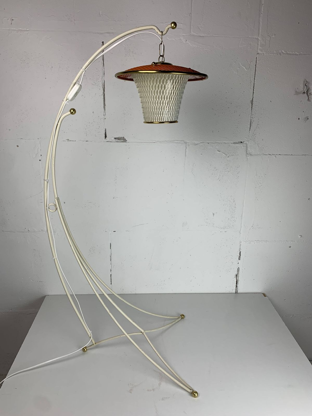 Midcentury French Rockabilly Lantern Low Floor Lamp, 1950s photo furniture