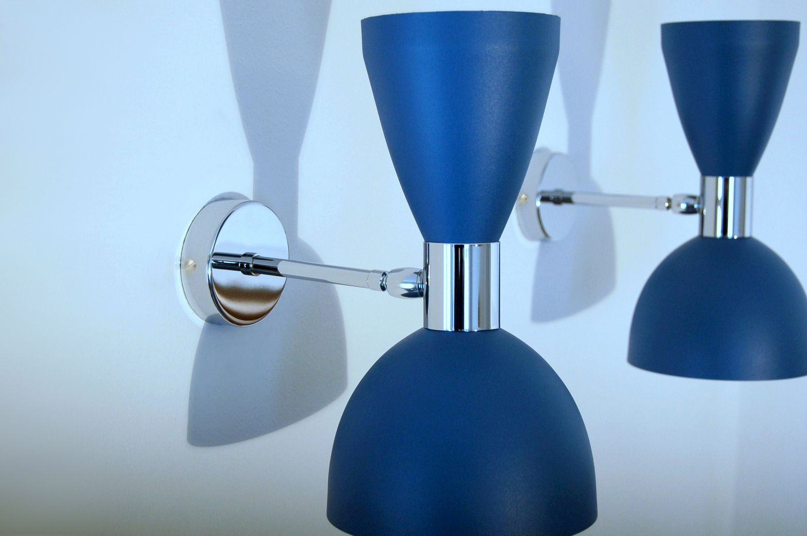 Pair Of Wall Lamp Art. A 124 Metal And Chromed Brass / Blue Opaque photo furniture