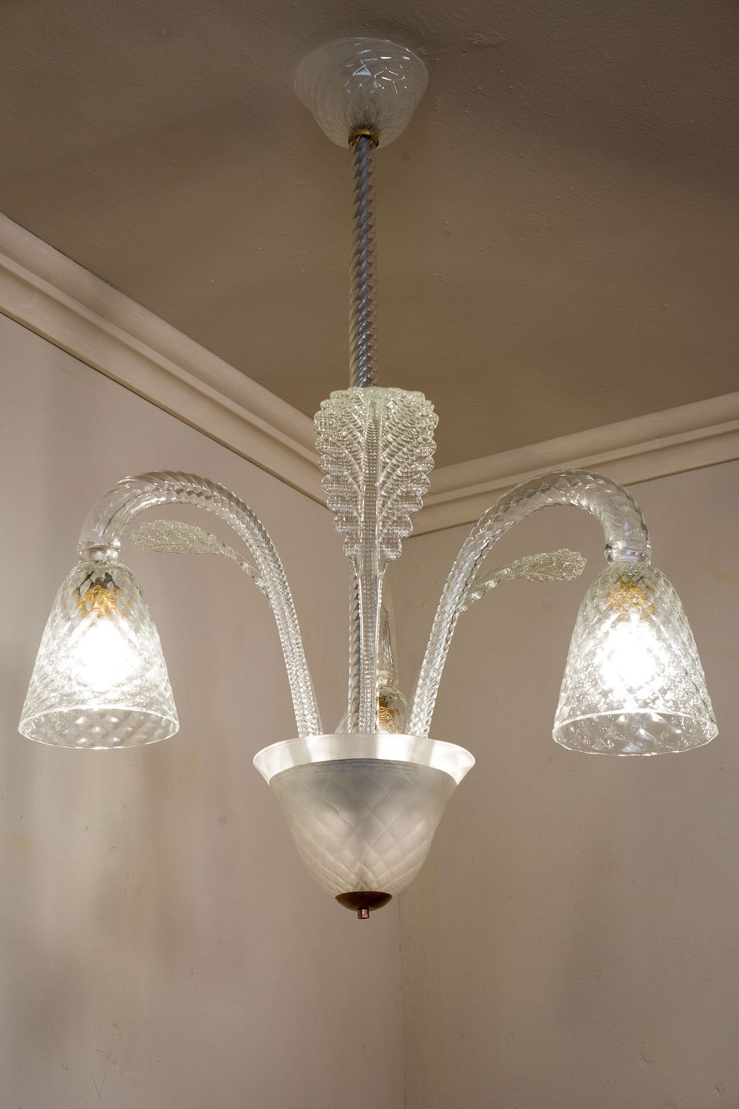 Three Light Art Deco Blown Glass Chandelier From Murano photo Lighting