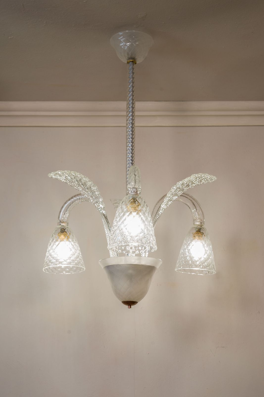 Lighting Three Light Art Deco Blown Glass Chandelier From Murano photo