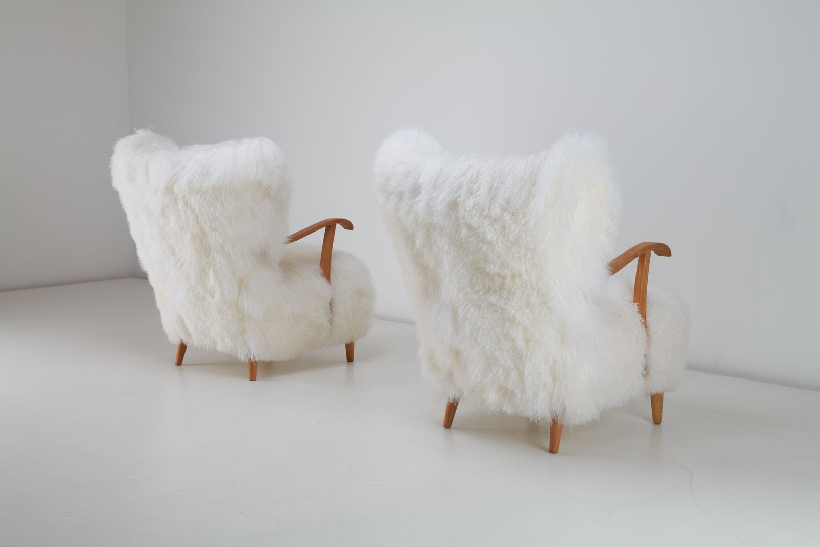 Long Hair Tibetan Sheepskin Armchairs , Sweden, 1940s photo for sale