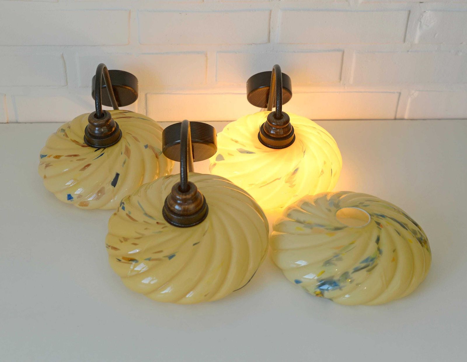 Set Of 3 / Art Deco Sconces / Redesign / Antique Wall Lamp / Old Lighting / Hand Blown Glass / Yugoslavia 1930's / Light Fixtures photo vinterior