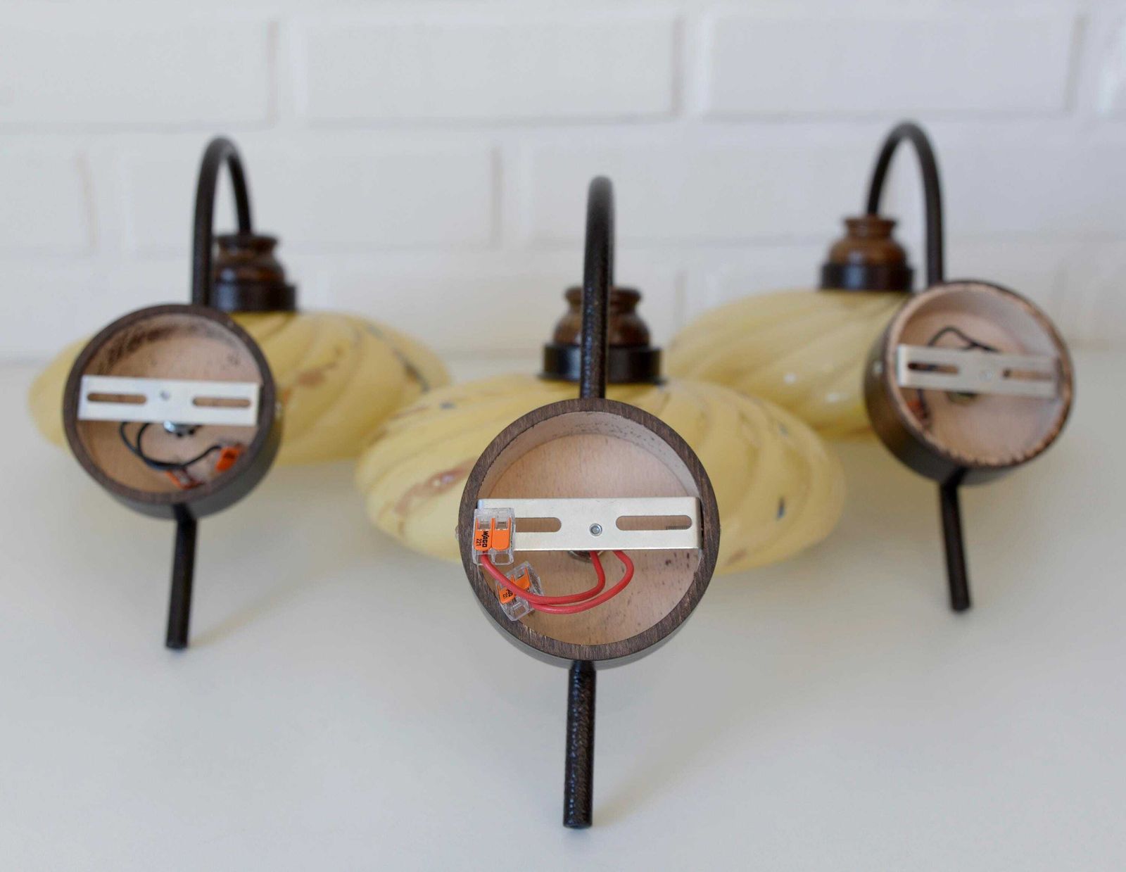 photo for sale Set Of 3 / Art Deco Sconces / Redesign / Antique Wall Lamp / Old Lighting / Hand Blown Glass / Yugoslavia 1930's / Light Fixtures