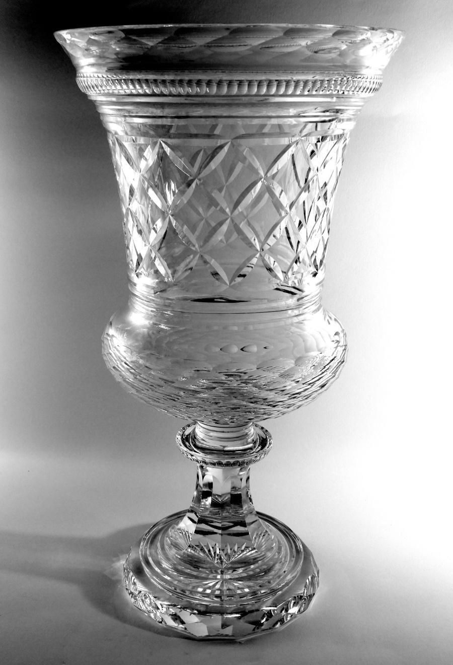 Florentine Renaissance Style Huge Italian Cut And Ground Crystal Medici Vase photo for sale