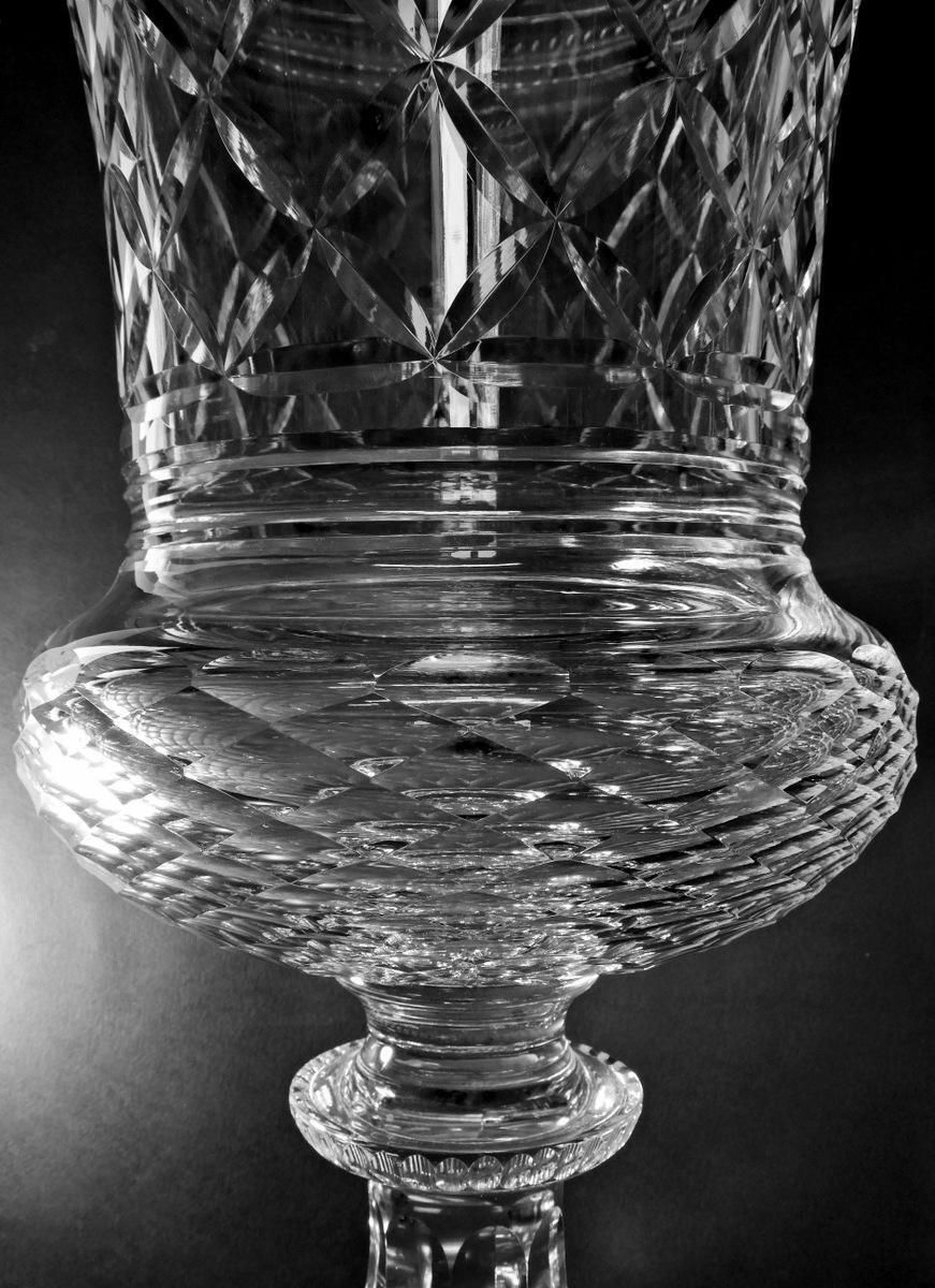 Florentine Renaissance Style Huge Italian Cut And Ground Crystal Medici Vase photo vintage