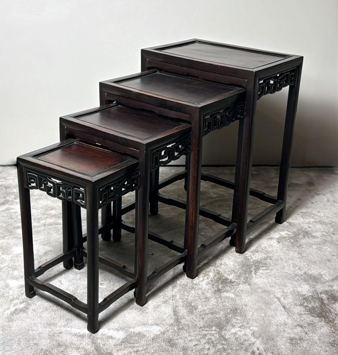 Qing Dynasty Style Set Of 4 Chinese Wooden Nesting Side Tables photo 1647.0