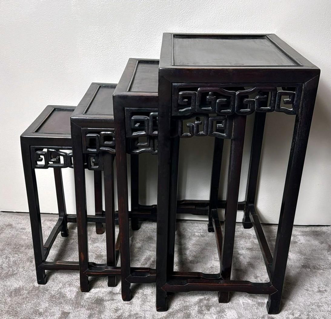 Qing Dynasty Style Set Of 4 Chinese Wooden Nesting Side Tables photo vinterior