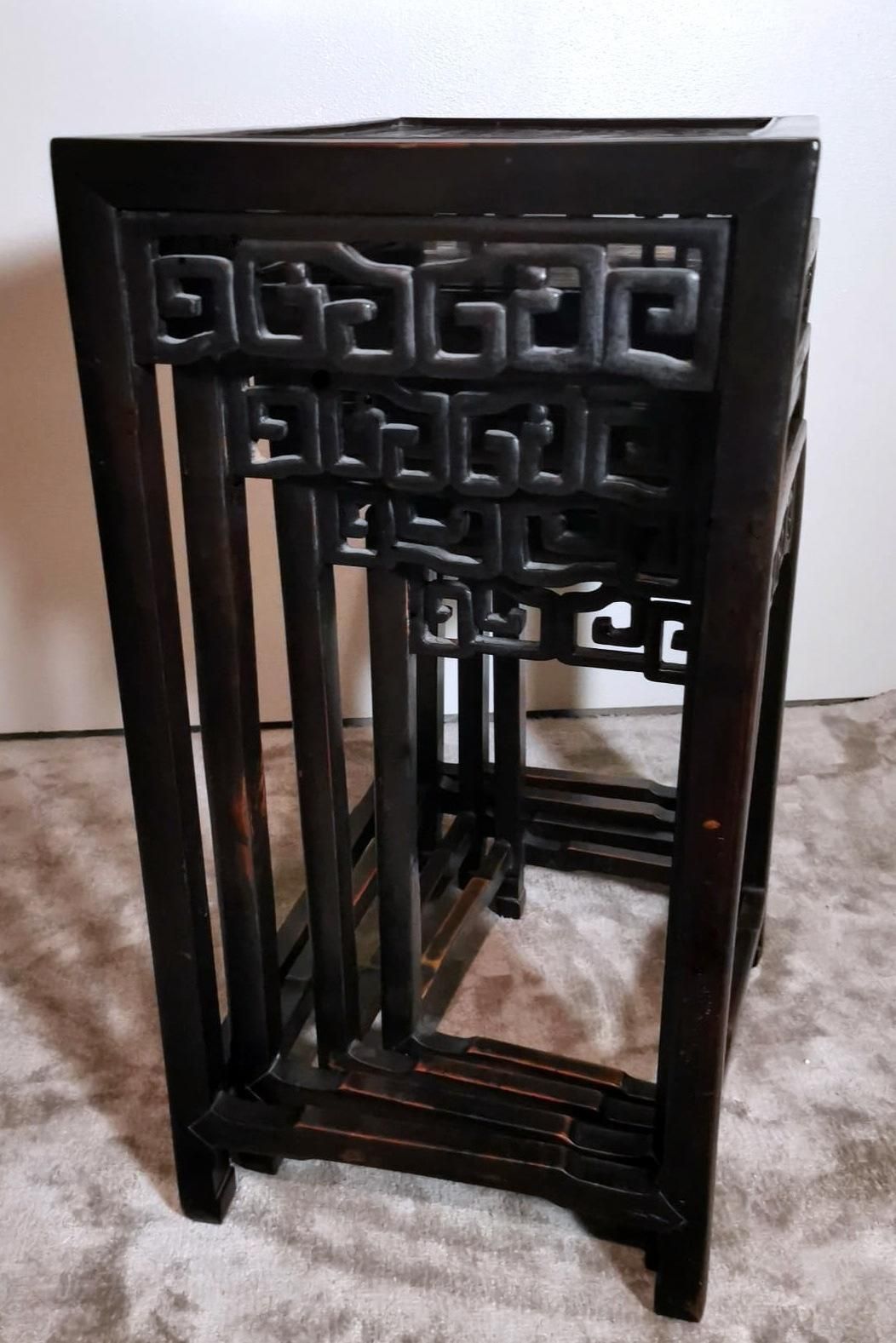 Qing Dynasty Style Set Of 4 Chinese Wooden Nesting Side Tables photo vintage