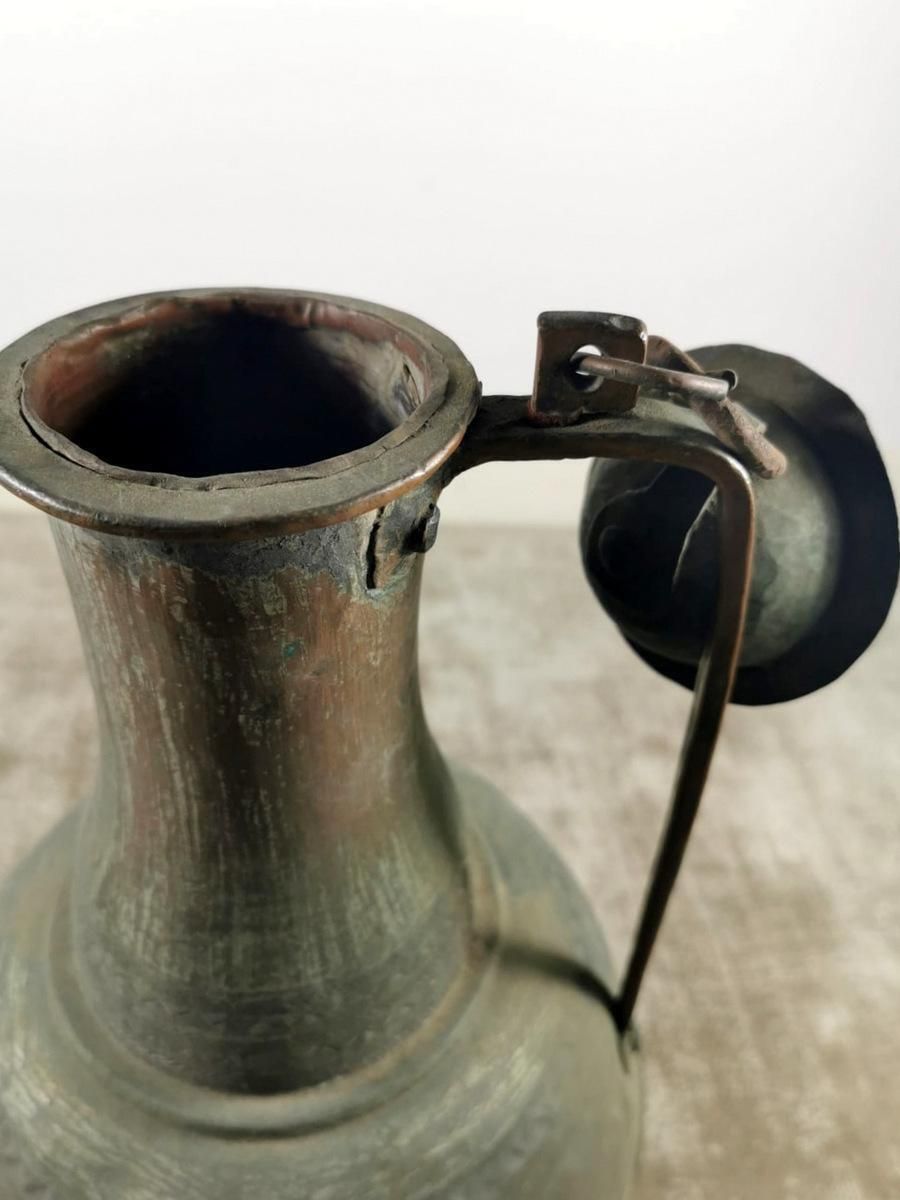Antique Spanish Copper Jug With Lid All Hand Forged With A Beautiful Patina photo buy
