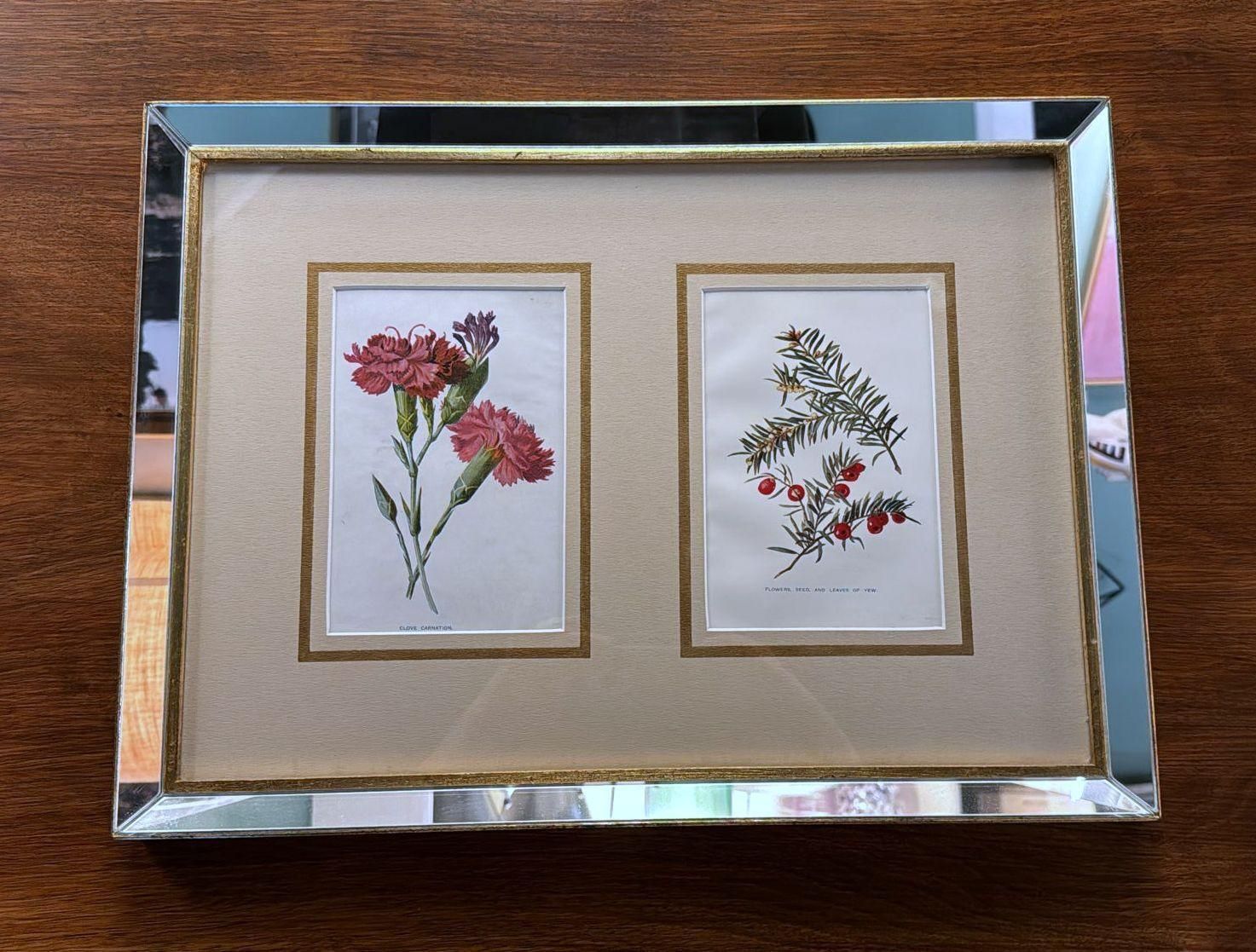 Italian Mirror Frame With English Chromolithographic Floral Prints   04 photo furniture