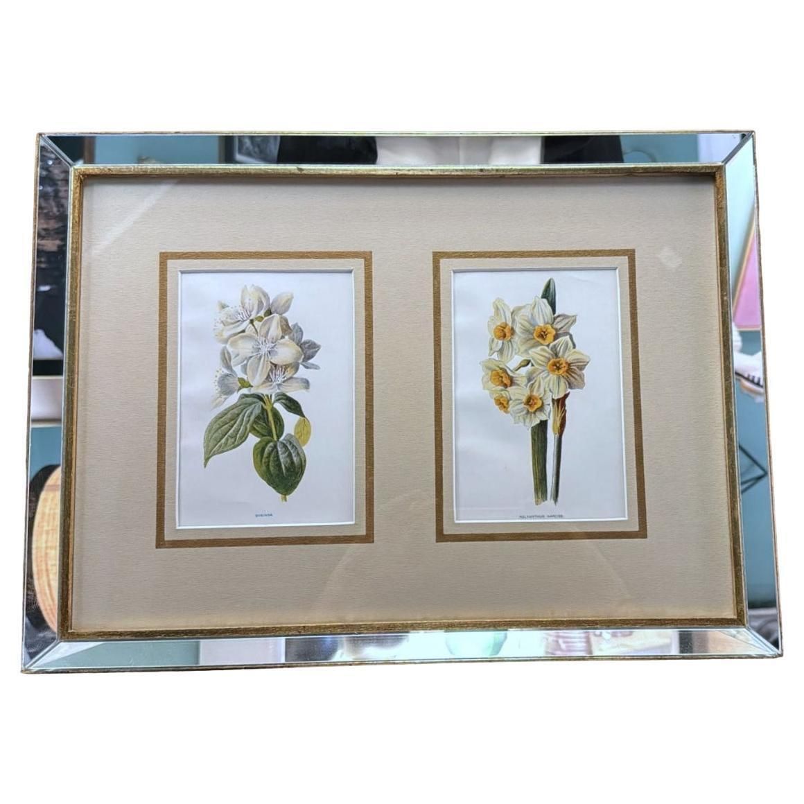 Italian Mirror Frame With English Chromolithographic Floral Prints   01