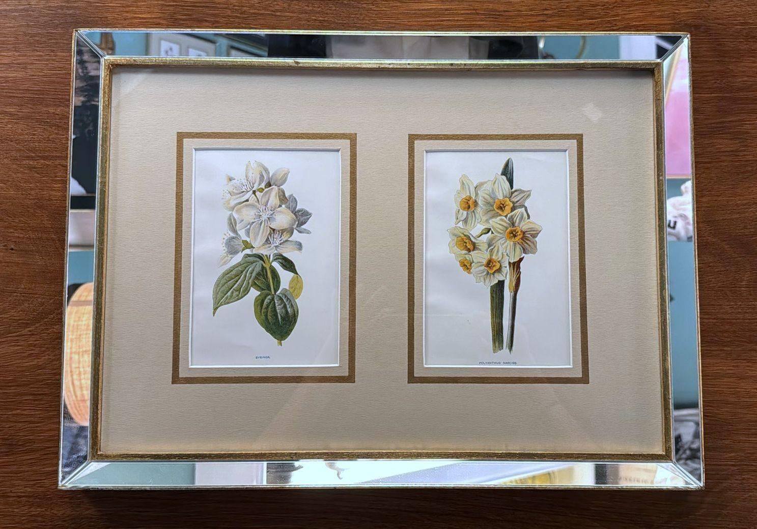 Italian Mirror Frame With English Chromolithographic Floral Prints   01 photo furniture