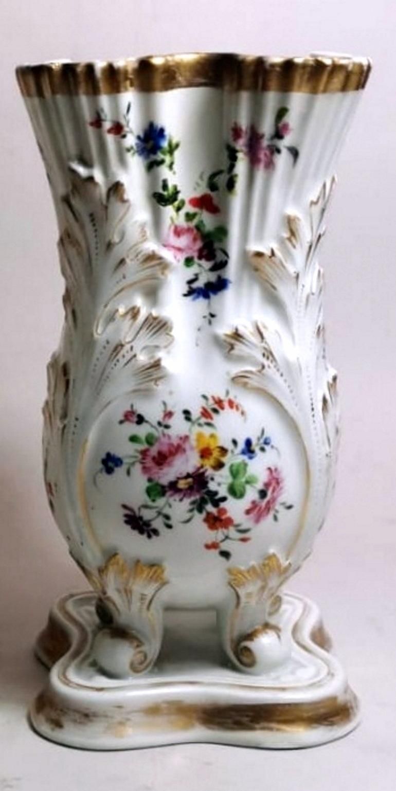 Porcelain De Paris Napoleon III Style Pair Of Shaped Vases Hand Decorated photo buy