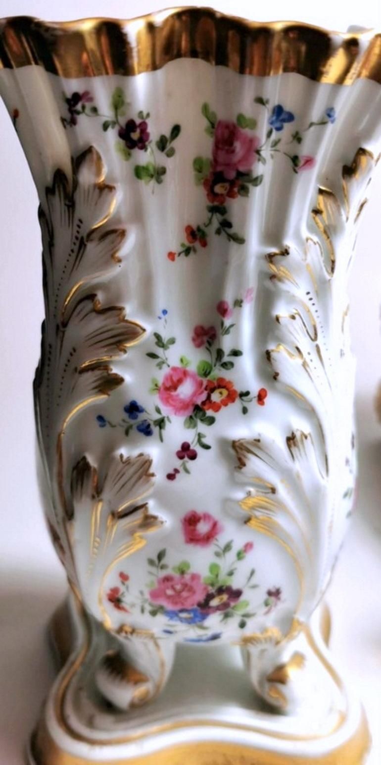 photo for sale Porcelain De Paris Napoleon III Style Pair Of Shaped Vases Hand Decorated