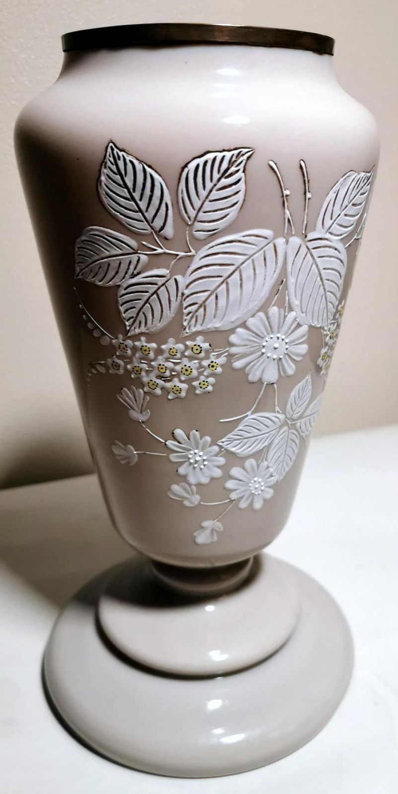 French Grey Opaline Glass Vase With Hand Painted Flowers Liberty Style photo furniture