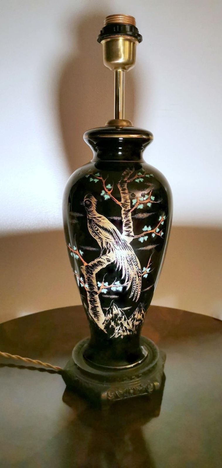 Porcelaine De Paris Rare French Lamp In Black Polished Porcelain Hand Painted photo furniture
