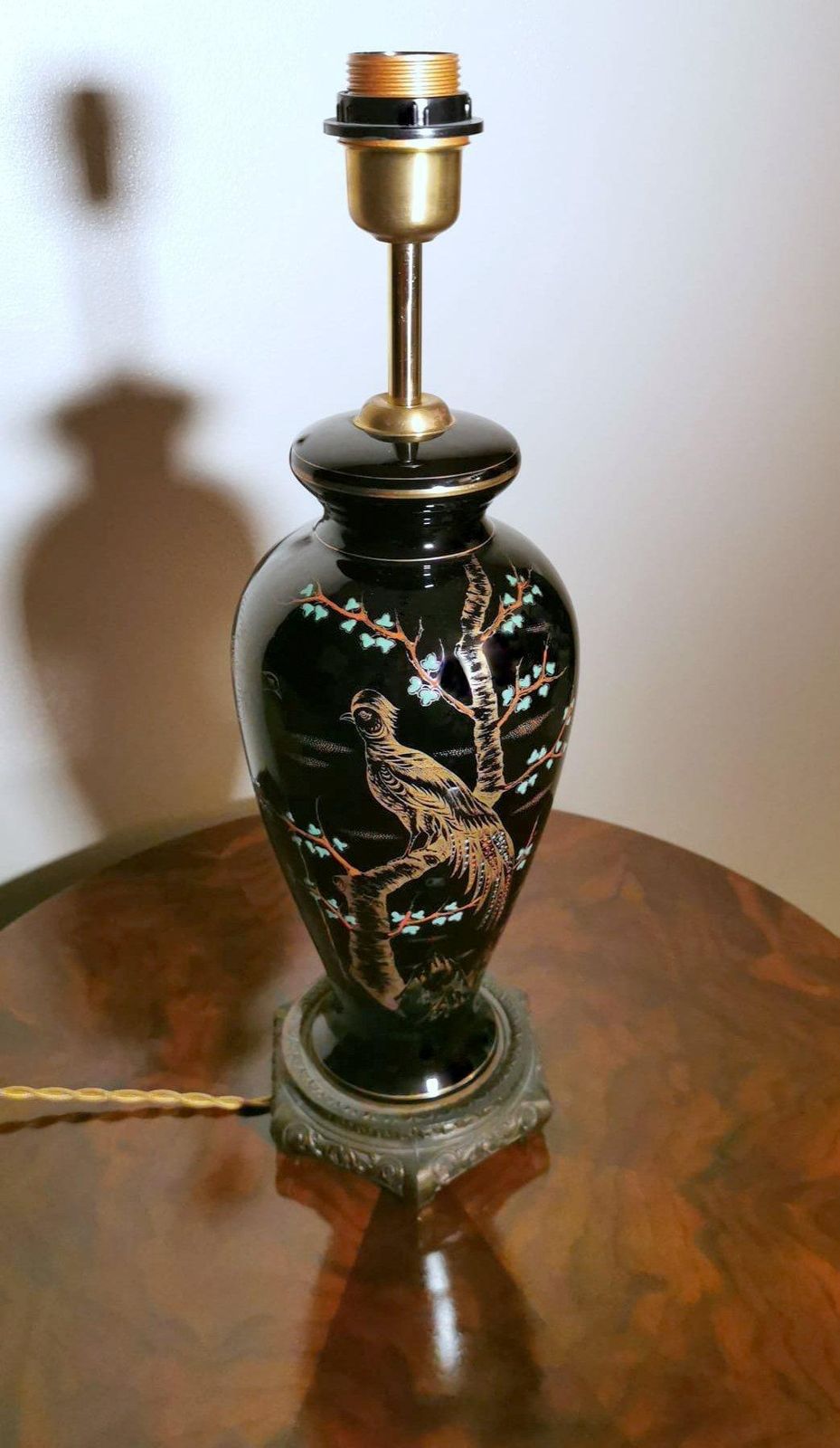 Porcelaine De Paris Rare French Lamp In Black Polished Porcelain Hand Painted photo 439.0