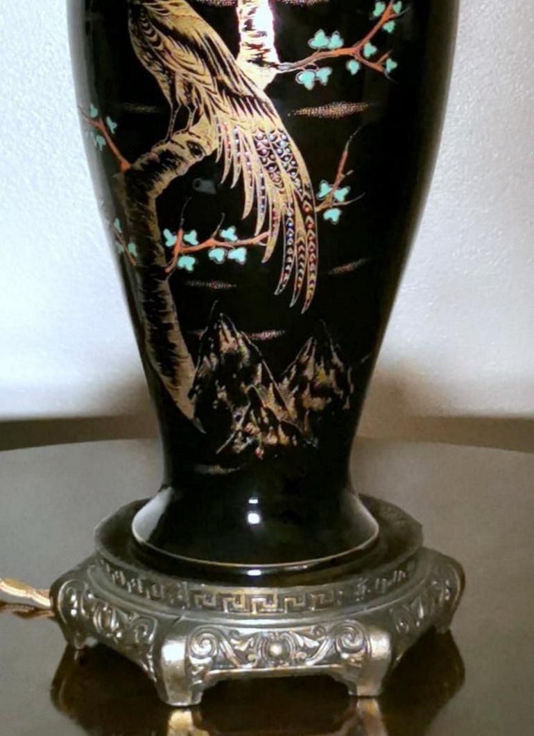 photo furniture Porcelaine De Paris Rare French Lamp In Black Polished Porcelain Hand Painted