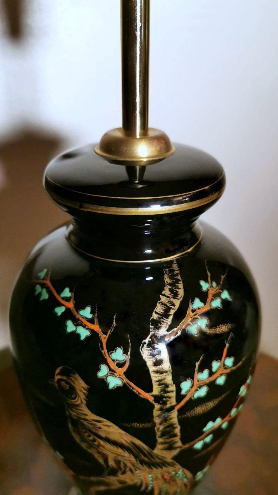 photo for sale Porcelaine De Paris Rare French Lamp In Black Polished Porcelain Hand Painted