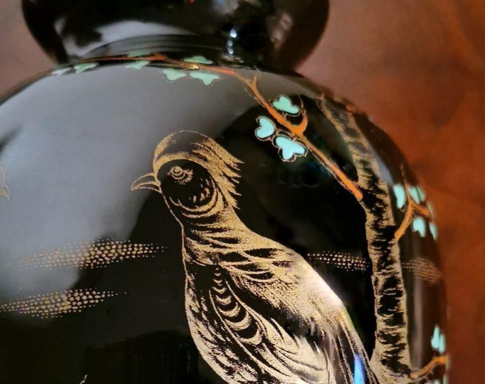 439.0 Porcelaine De Paris Rare French Lamp In Black Polished Porcelain Hand Painted photo