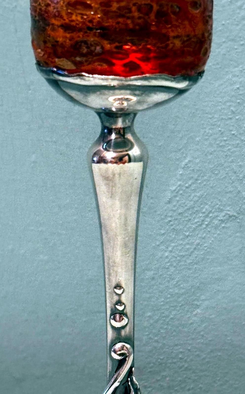 Murano "Pulegoso" Italian Glass Chalice With Art Nouveau Silver Stem photo Home Decor