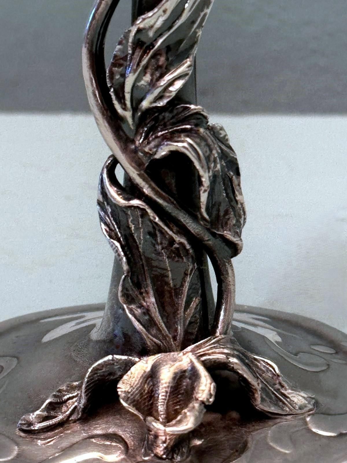 Murano "Pulegoso" Italian Glass Chalice With Art Nouveau Silver Stem photo vintage