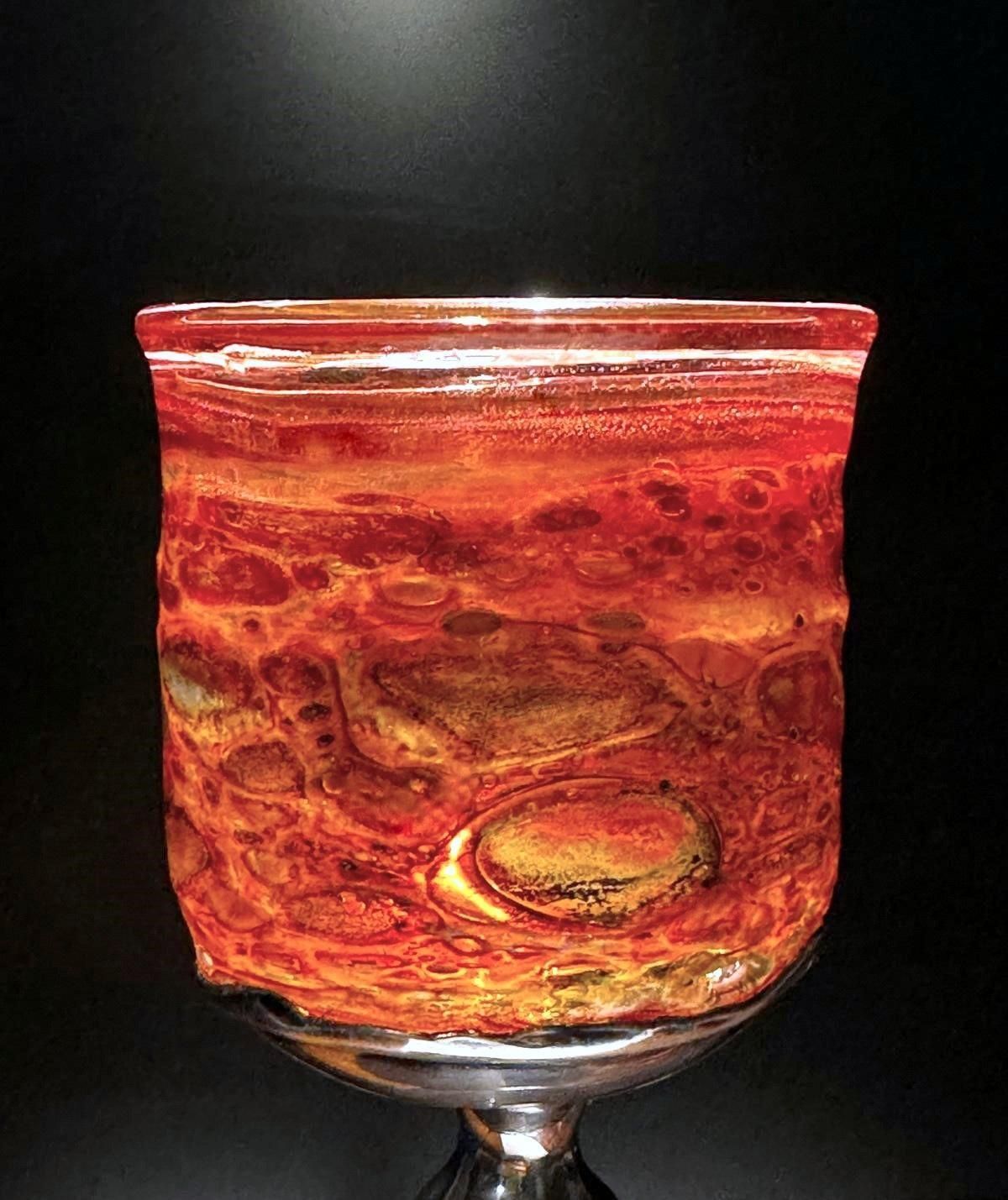 photo vinterior Murano "Pulegoso" Italian Glass Chalice With Art Nouveau Silver Stem