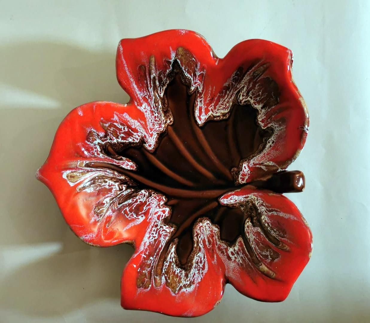 Vallauris France Colorful Ceramic Table Centerpiece Leaf Shaped photo for sale