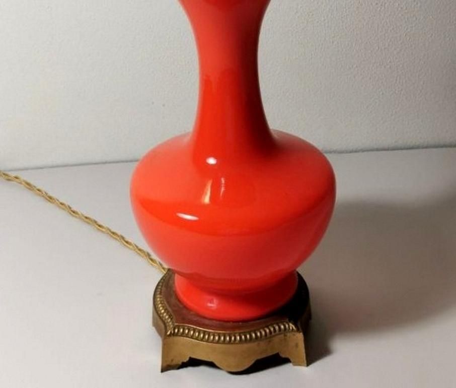Napoleon III Style French Opaline Orange Glass Lamp Golden Brass Base photo buy