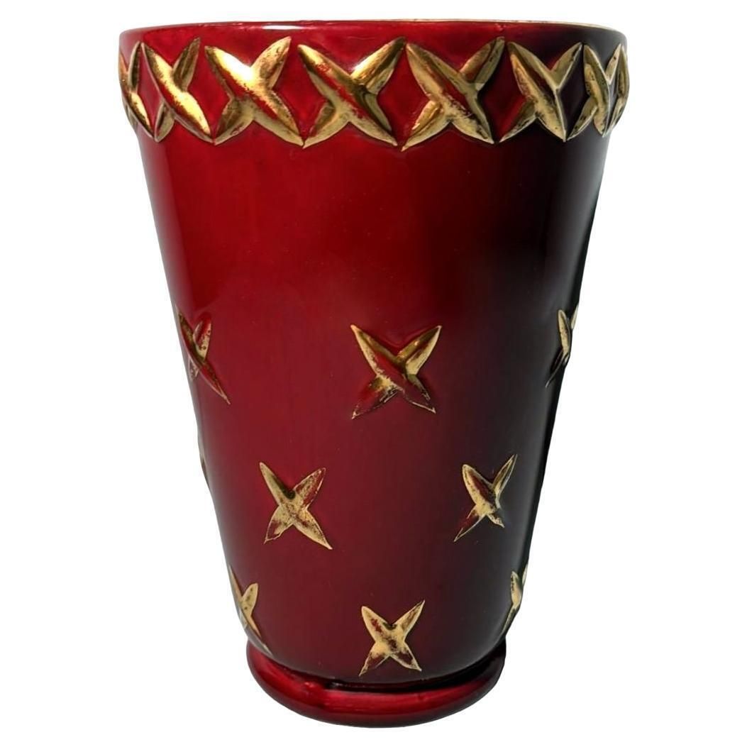 Saint Clement Blanche Letalle French Art Deco Vase In Ceramic And Pure Gold