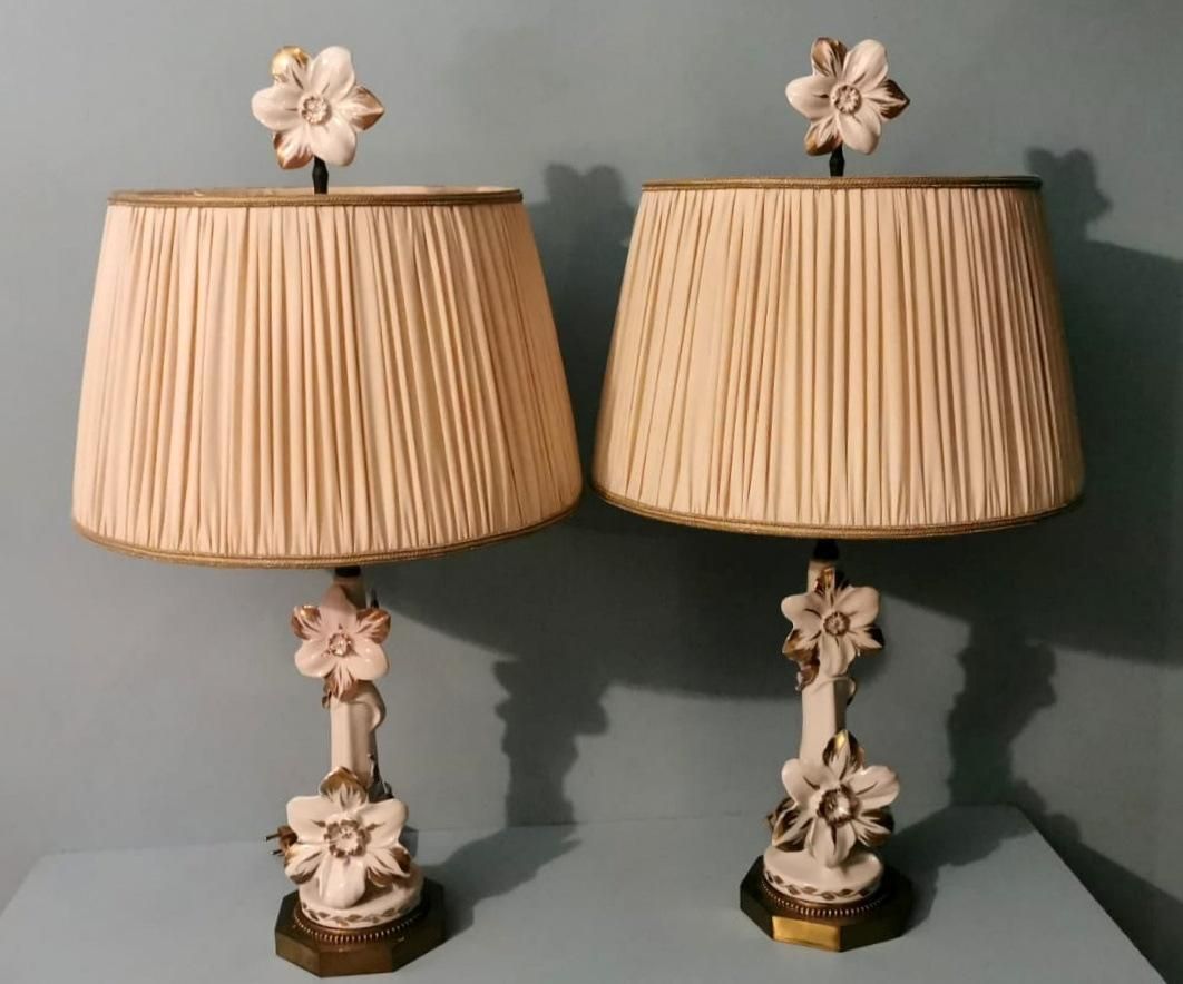 Art Noveau Pair Of French Porcelain Lamps Color Ivory And Pure Gold photo furniture