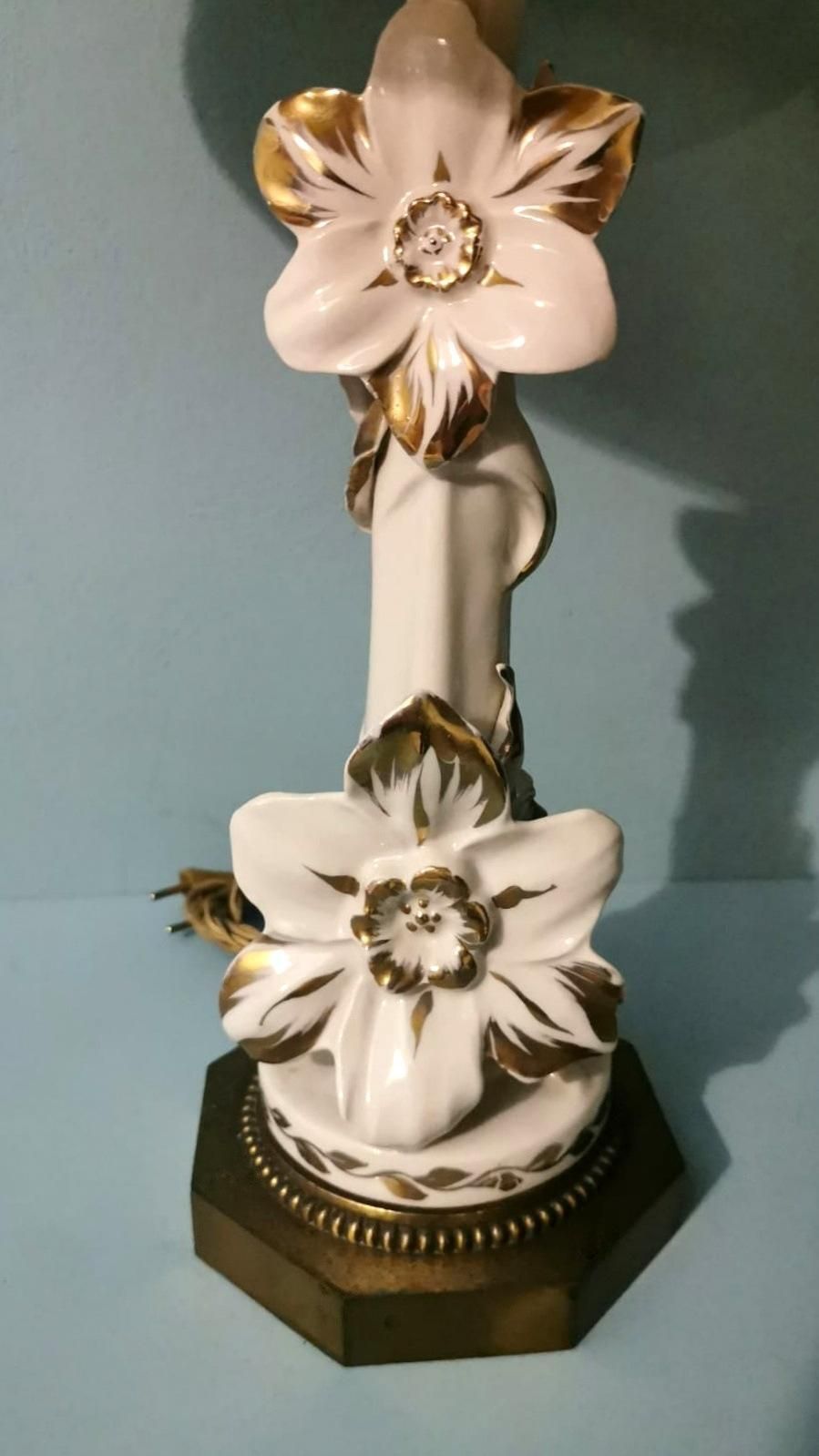 photo for sale Art Noveau Pair Of French Porcelain Lamps Color Ivory And Pure Gold