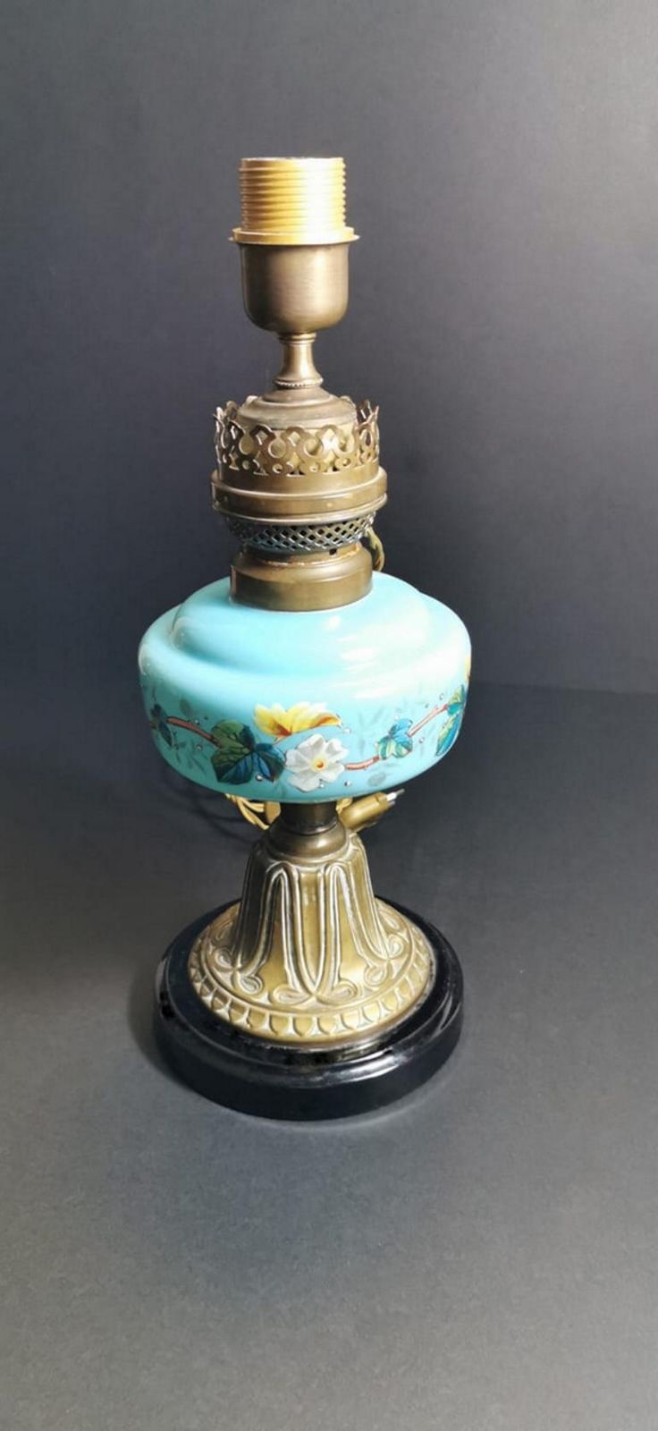 Louis Philippe Style French Opaline Blue Glass Lamp Decorated And Golden Brass photo furniture
