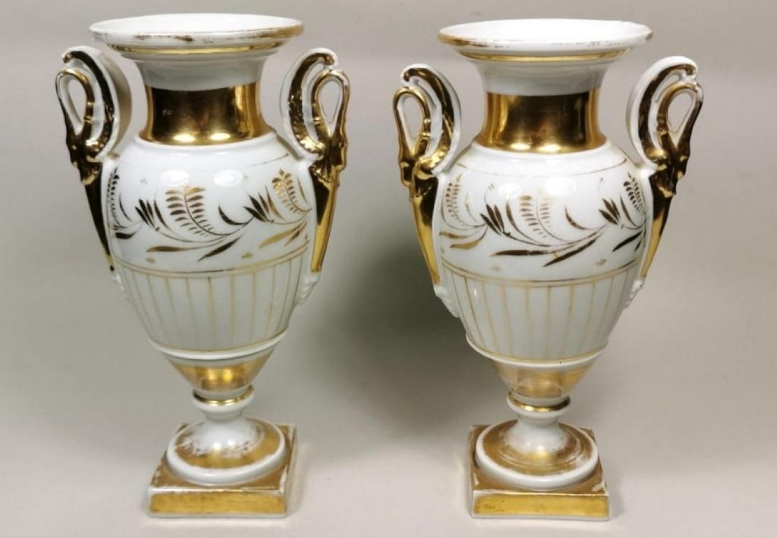 Porcelain De Paris Pair Of Hand Painted Vases Napoleon III, France photo buy