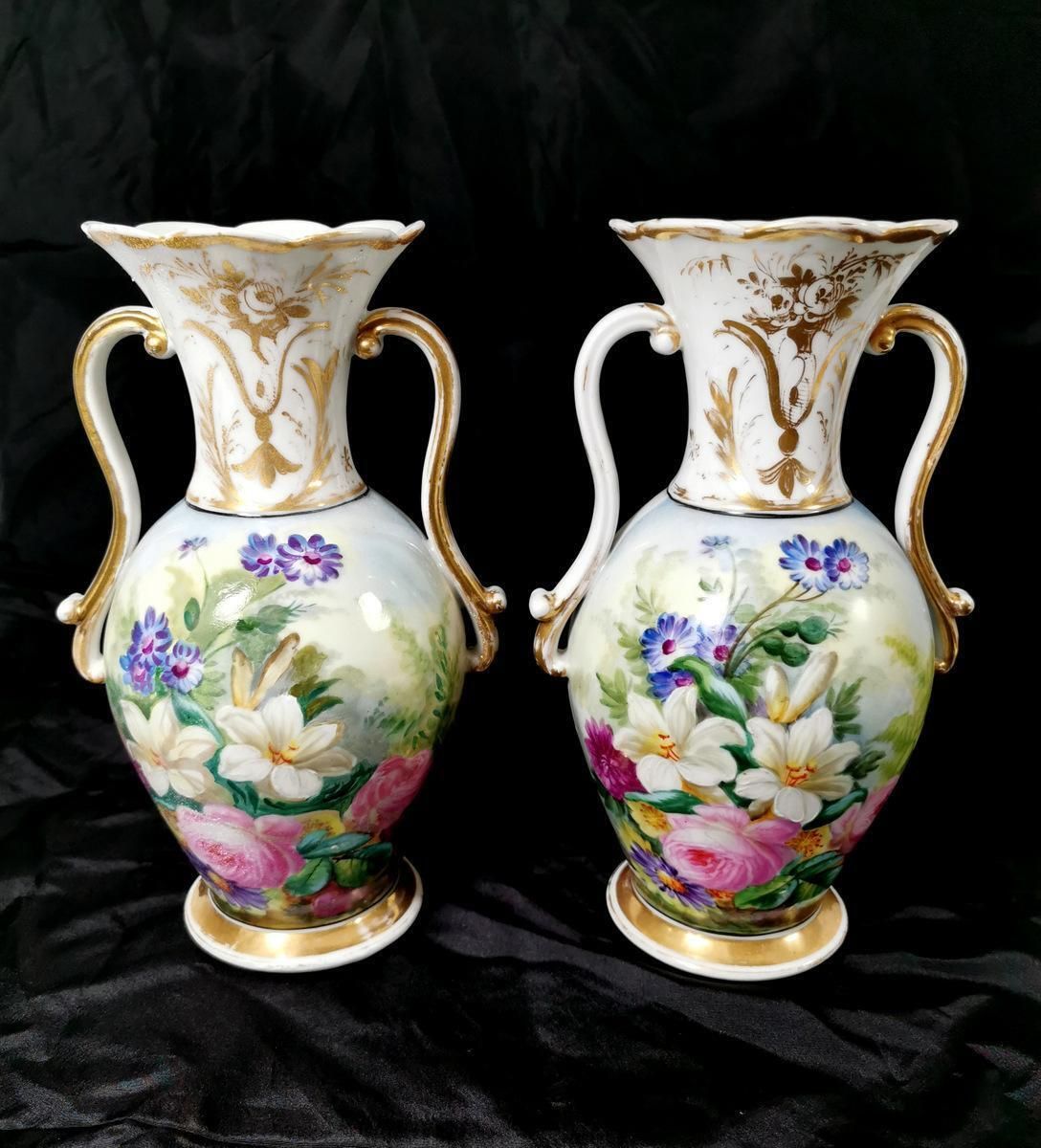 Porcelain De Paris Napoleon III Pair Of French Hand Painted Vases photo furniture
